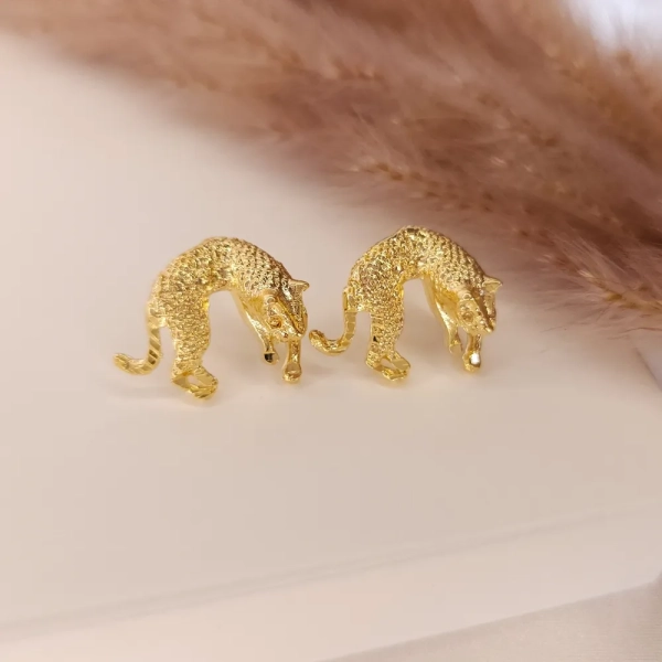 Conjunto Pantera Diamantada, Banhado a ouro 18k