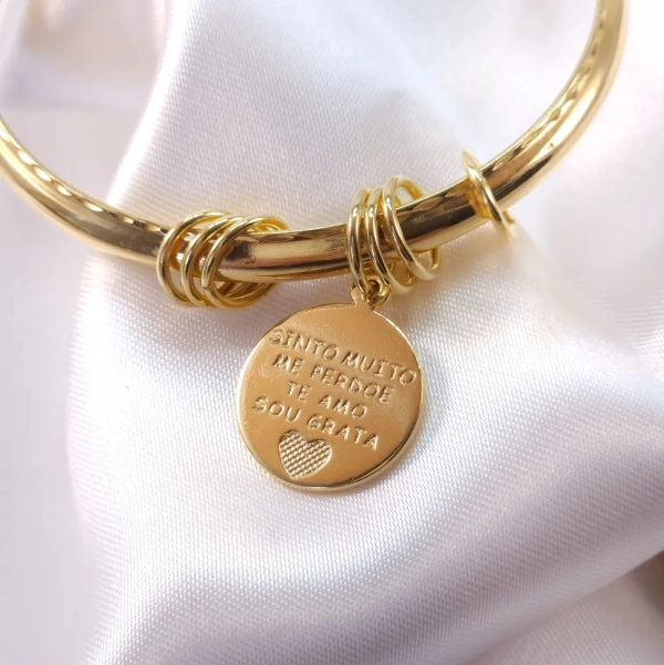 Bracelete Liso com Medalha Oponopono - Banhado a ouro 18k - Imagem 2