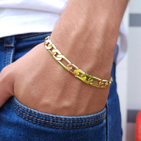 Pulseira Masculina 3x1,  8mm, com Fecho de Click, Banhada a ouro 18k