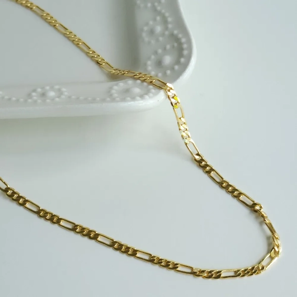 Colar masculino de elos 3x1, folheado a ouro 18k