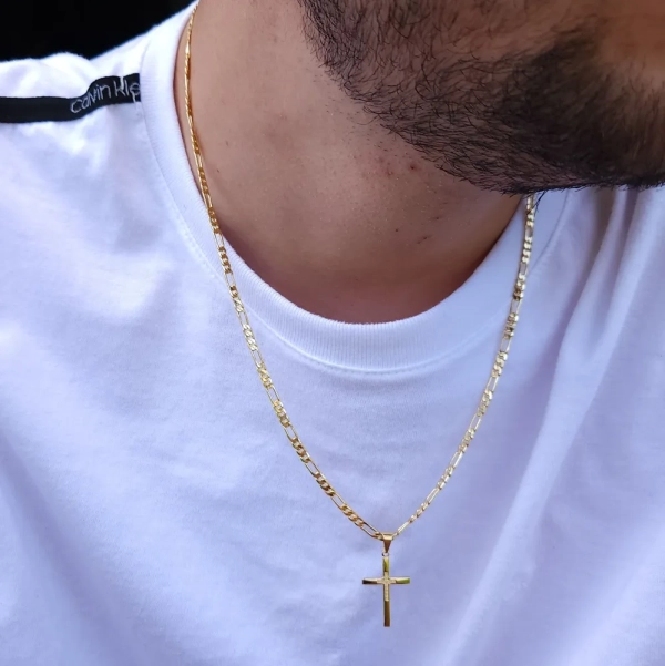Colar masculino de elos 3x1, folheado a ouro 18k - Imagem 2