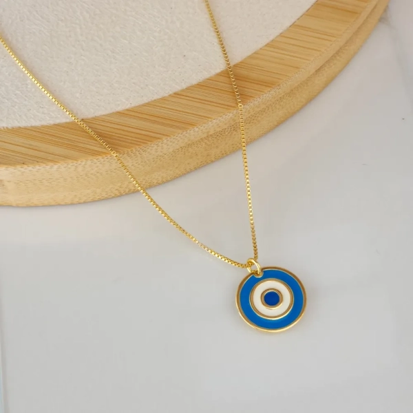 Colar de olho grego com resina azul e branca, folheado a ouro 18k - Imagem 3