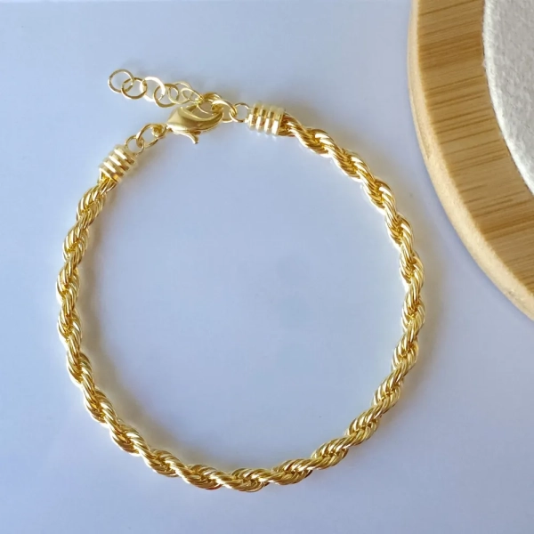 Pulseira cordão baiano 3,5mm, folheada a ouro 18k