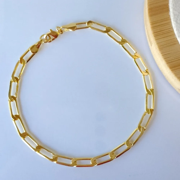 Pulseira Masculina Elos Alongados, Banhada a Ouro 18k