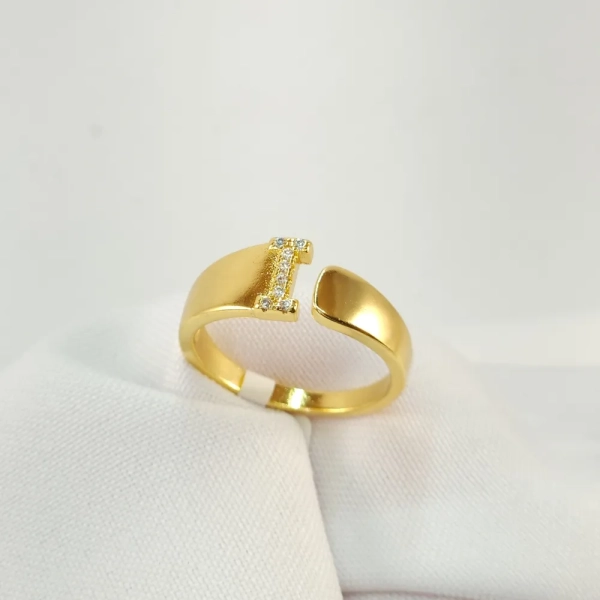 Anel letra I aberto, folheado a ouro 18k
