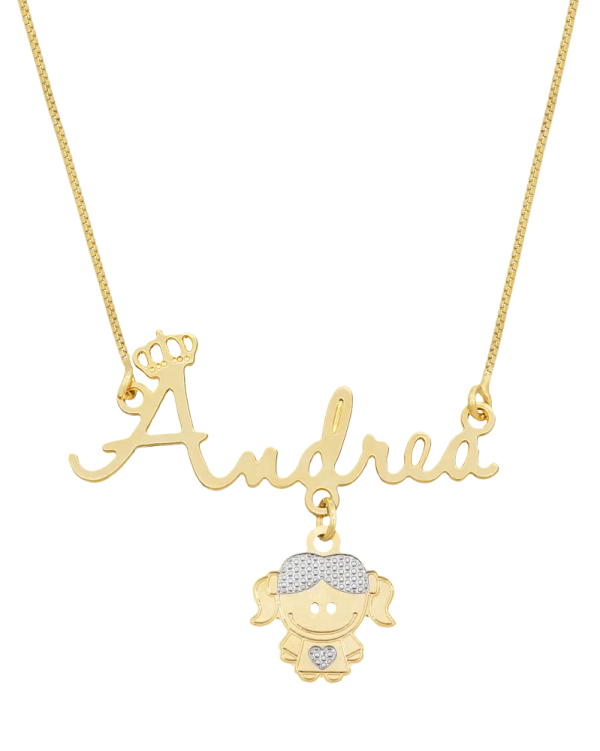 Colar Personalizado com nome, coroa e pingente de filho, folheado a ouro 18k