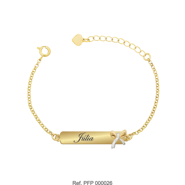 Pulseira Personalizada com nome e laço, folheada a ouro 18k