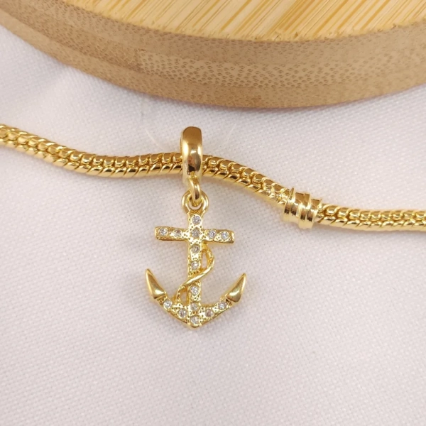 Pingente Berloque ancora, folheado a ouro 18k