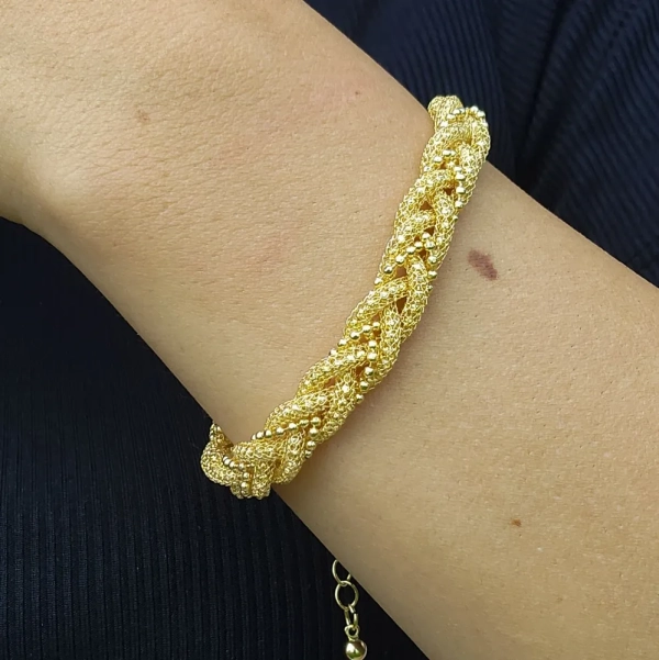 Pulseira Trançada Cordão Vasado e Fio Bolinhas, Banhado a ouro 18k - Imagem 3