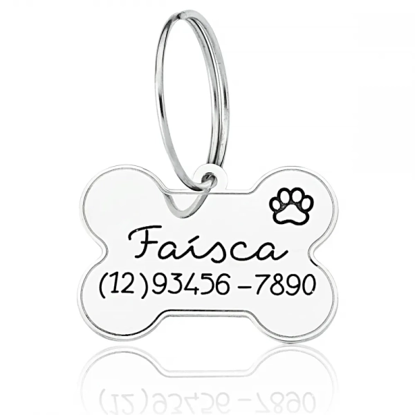 Tag osso Personalizada com informações do seu Pet - Prata 925