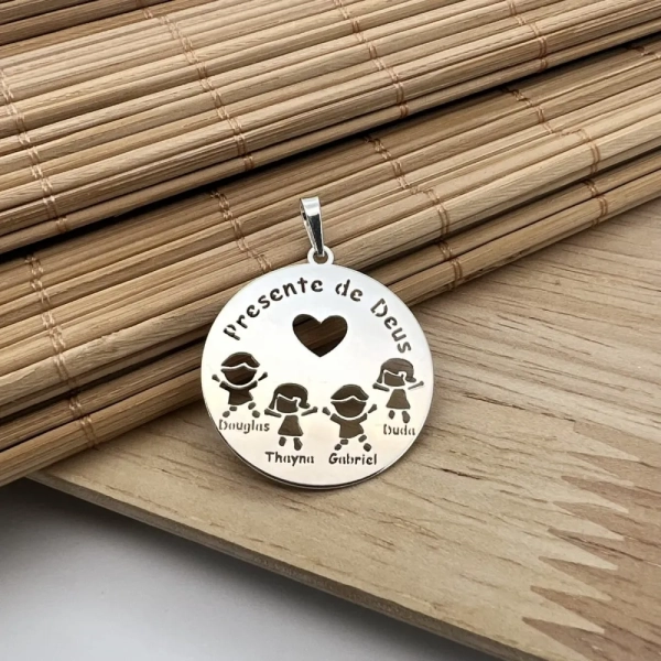 Pingente Mandala Família personalizada, em prata 925