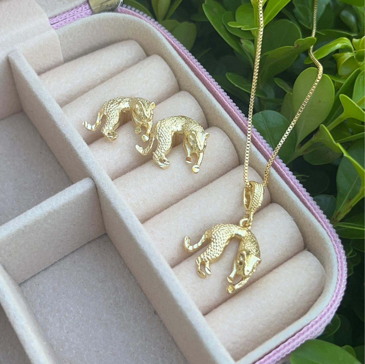 Conjunto Pantera Diamantada, Banhado a ouro 18k