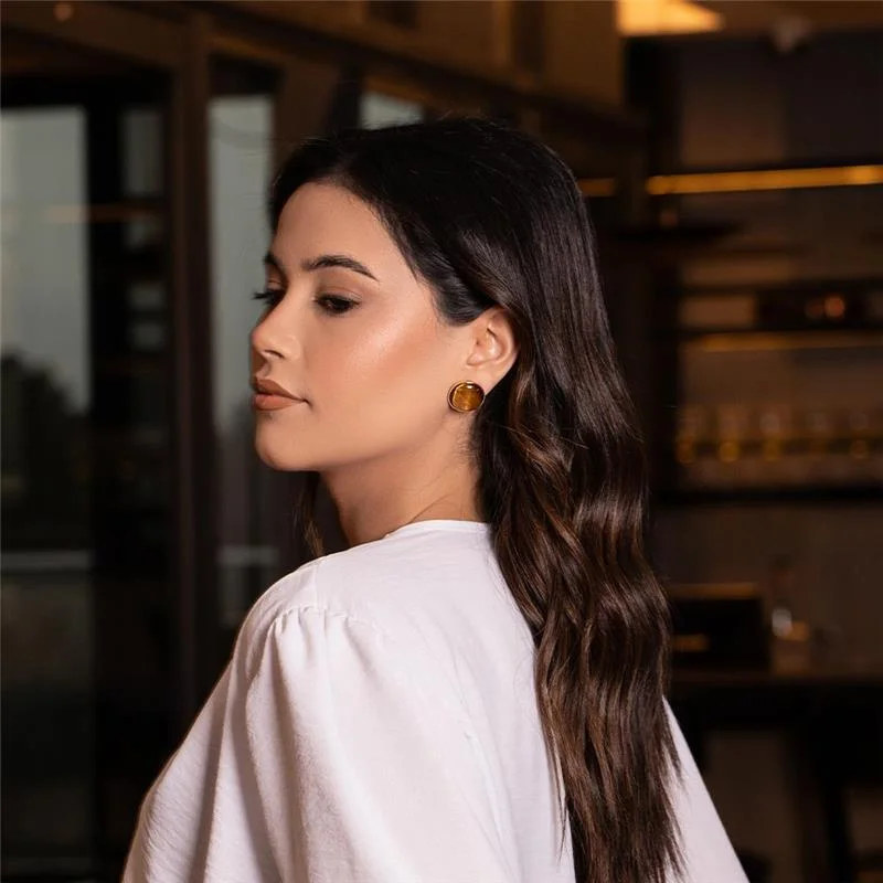 Brinco Pedra Natural Amazonita Bege - Banhado a ouro 18k - Imagem 4