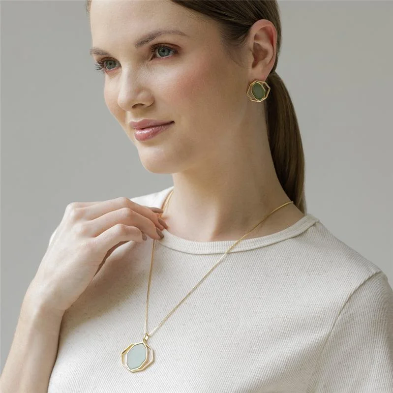 Brinco Geométrico de Pedra Natural Olho de Tigre - Banhado a Ouro 18k - Imagem 4