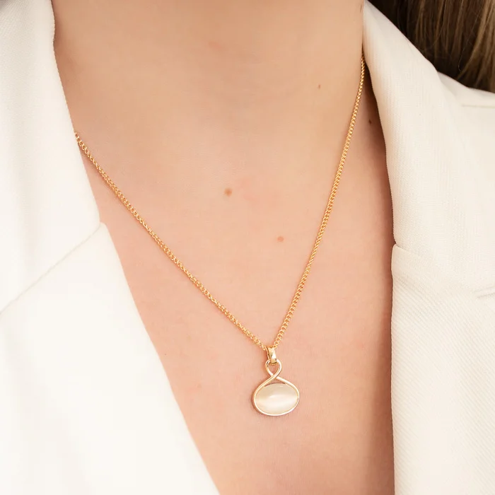 Conjunto Colar e Brinco Flor com Pedras Olho de Gato - Banhado a Ouro 18K - Imagem 4