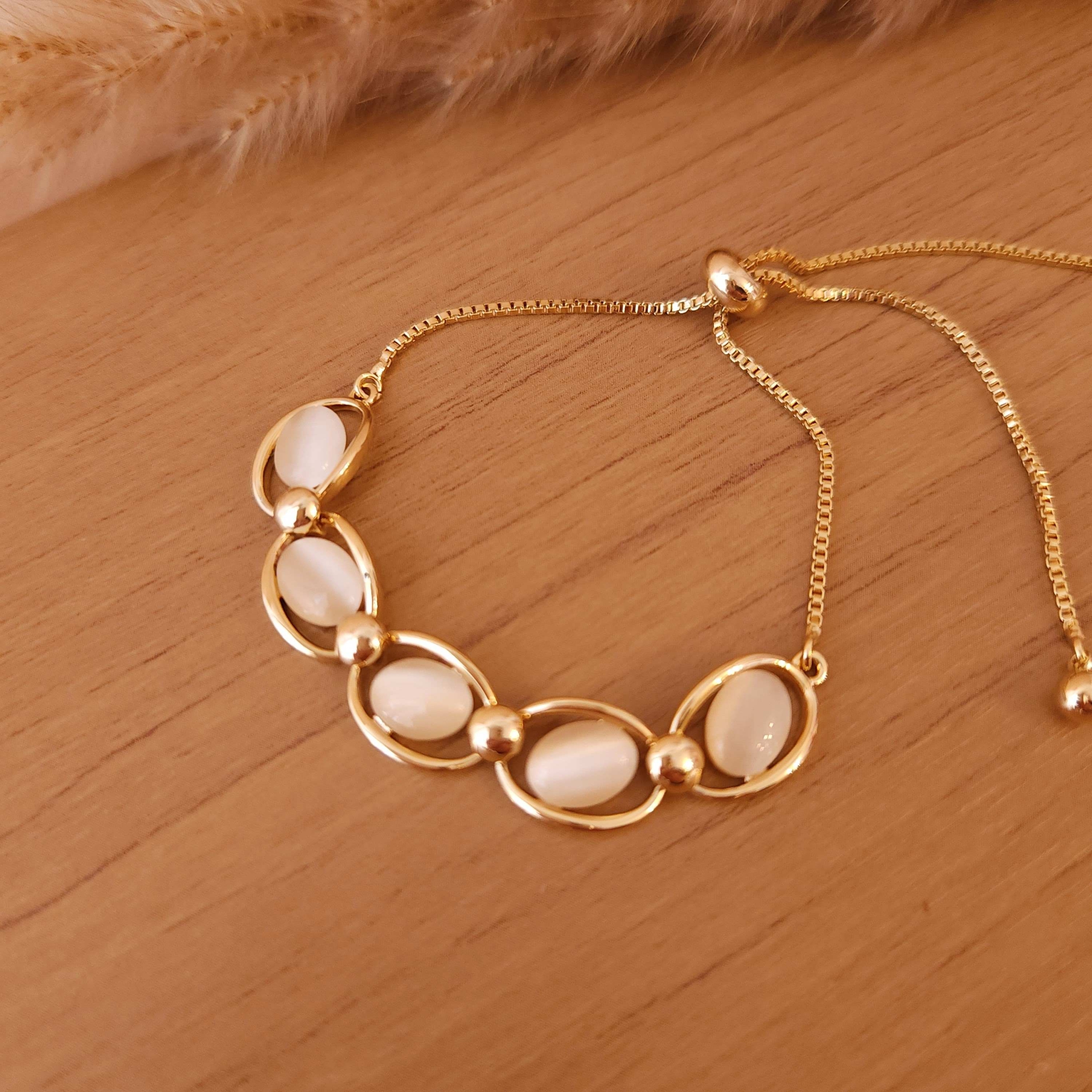 Pulseira Gravatinha Ajustável Elos com pedras Centrais - Banhado a Ouro 18k - Imagem 2