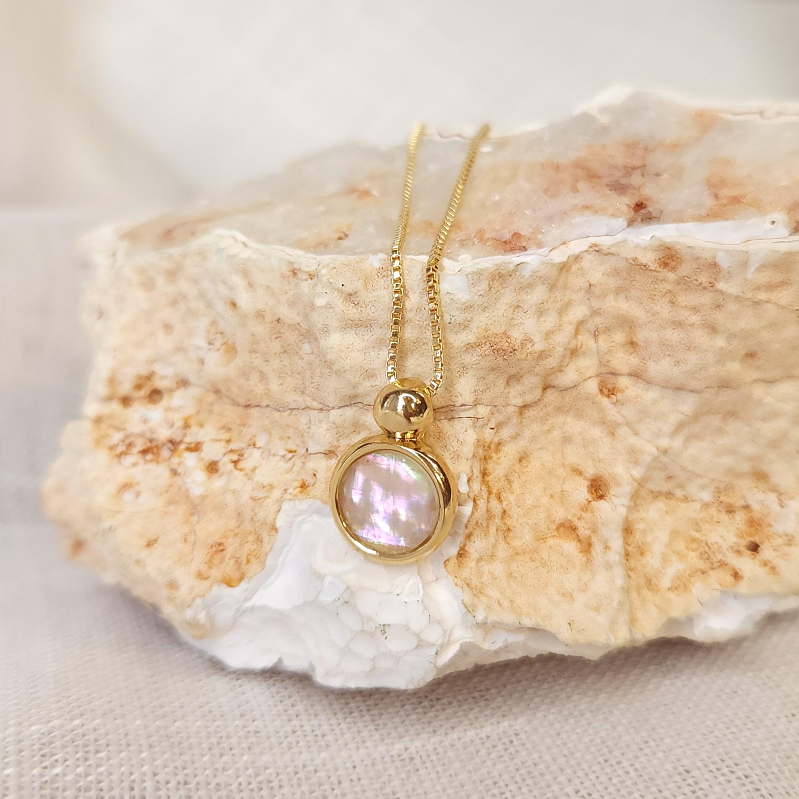 Conjunto Delicado Pedras Naturais Opala do Mar/Nautilus - Banhado a Ouro 18k - Imagem 2