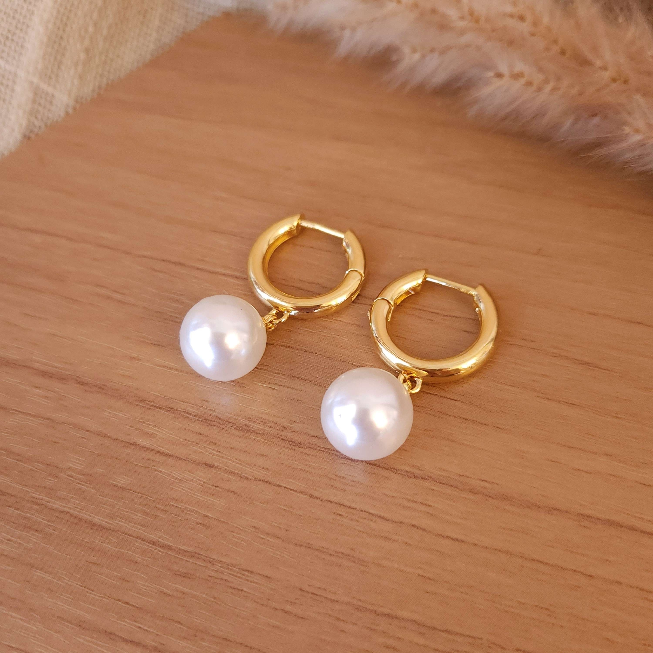 Brinco Argola de Click e Pingente de Pérola - Banhado a ouro 18k - Imagem 2