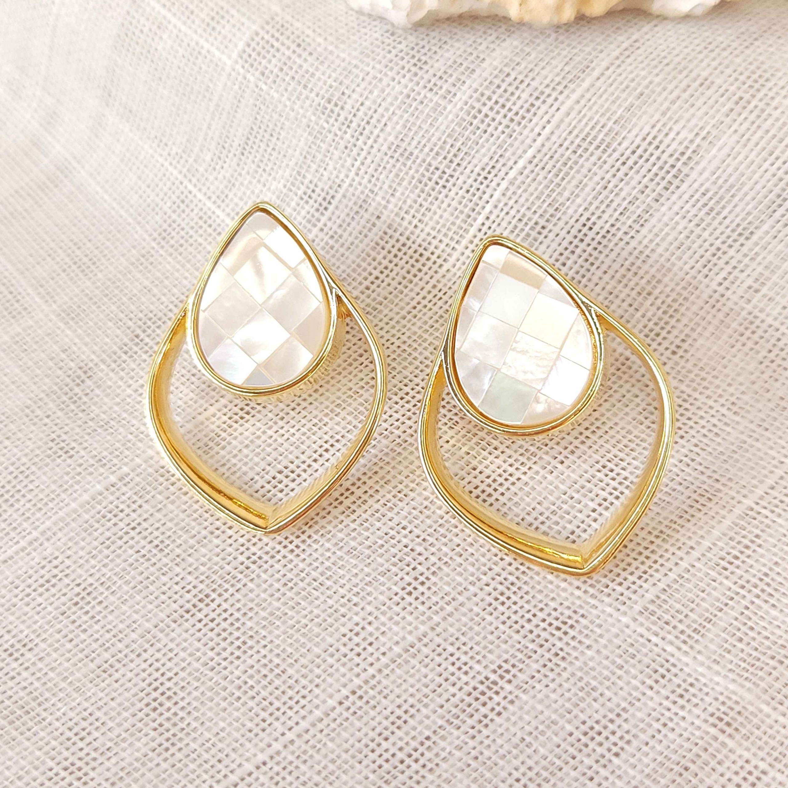 Conjunto Gotas em Pedras Naturais/Mosaico de Madrepérolas - Banhado a Ouro 18k - Imagem 3