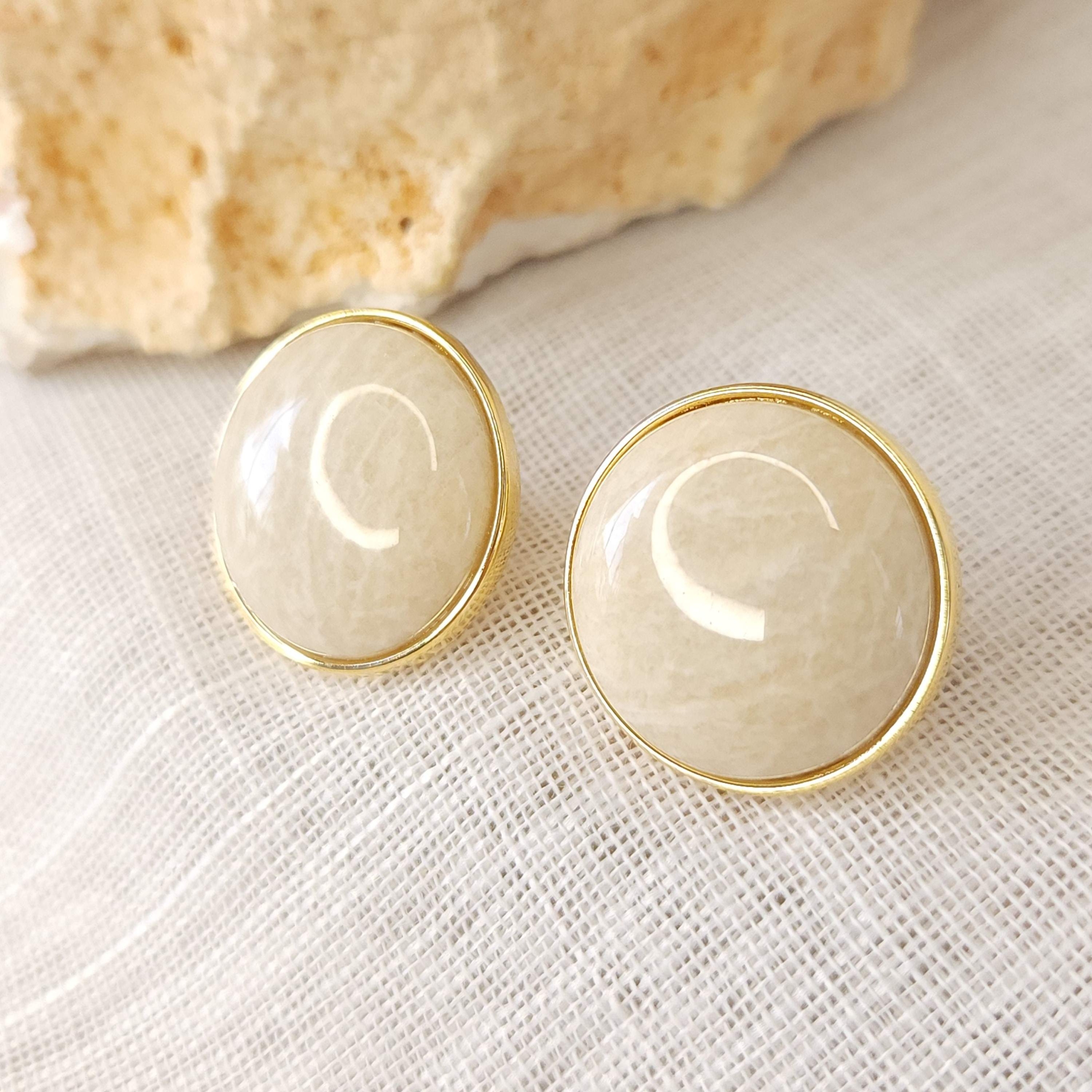 Brinco Pedra Natural Amazonita Bege - Banhado a ouro 18k - Imagem 2