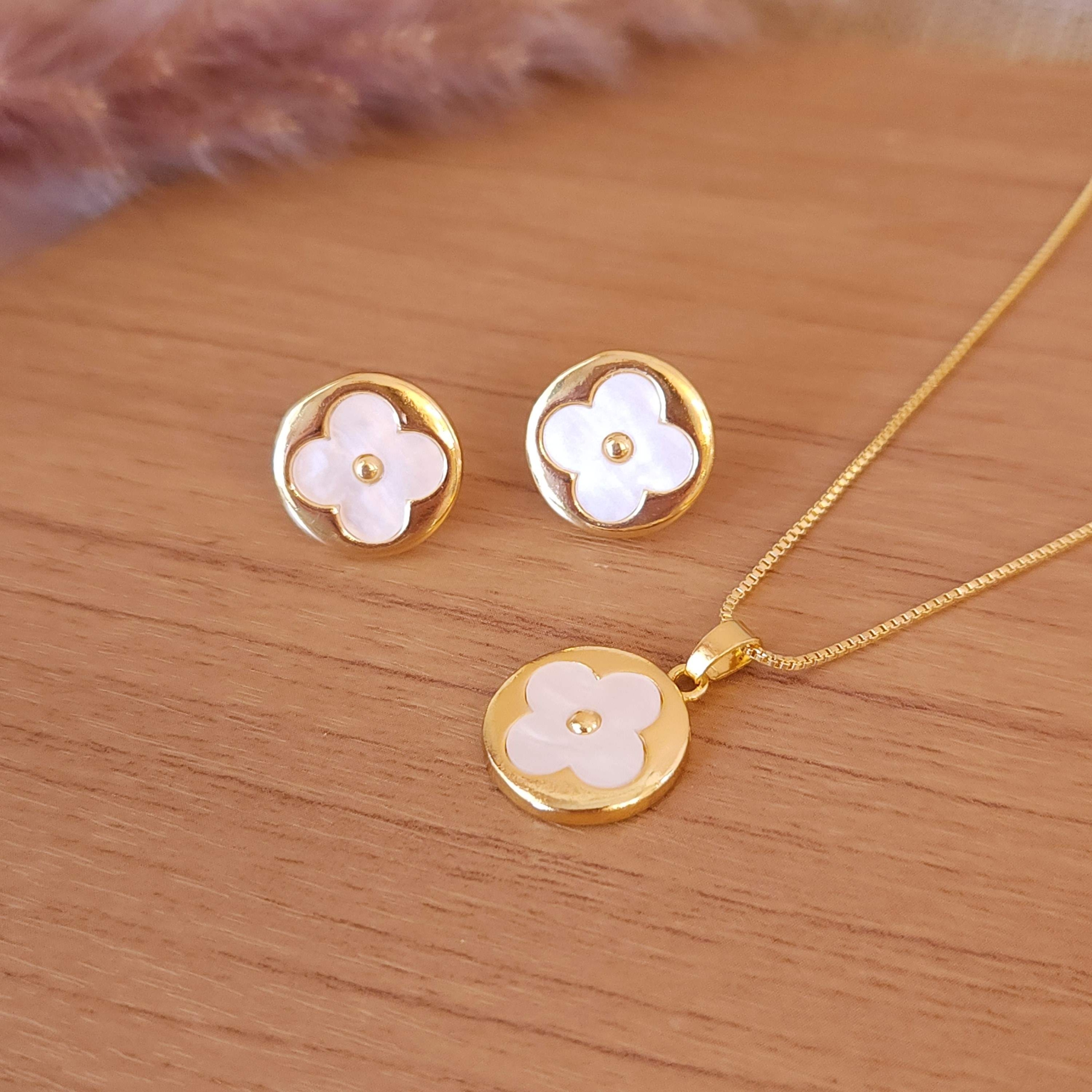 Conjunto Inspiração Trevos com Madrepérolas - Banhado a Ouro 18k