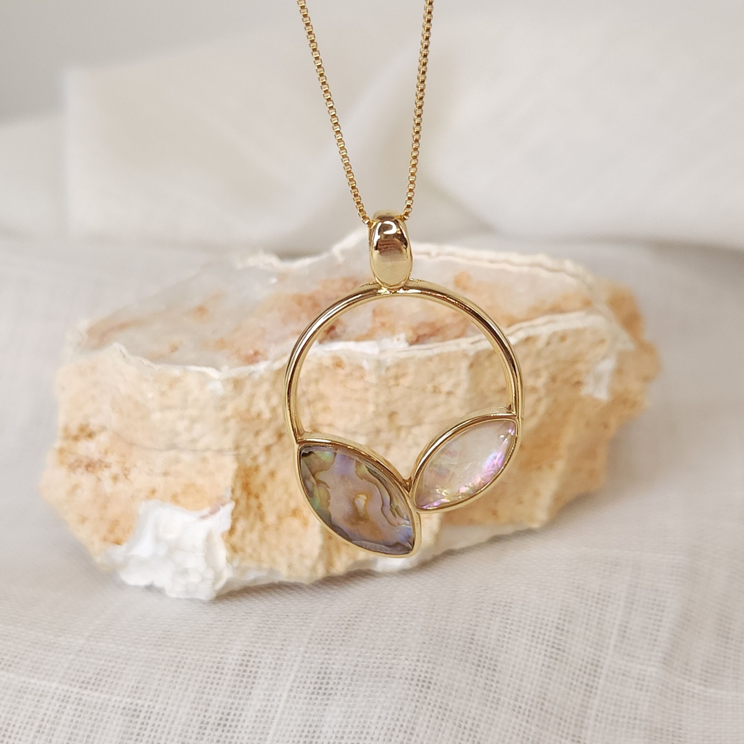 Conjunto Elegante Pedras Naturais Navetes com Abalone/Nautilus - Banhado a Ouro 18k - Imagem 3