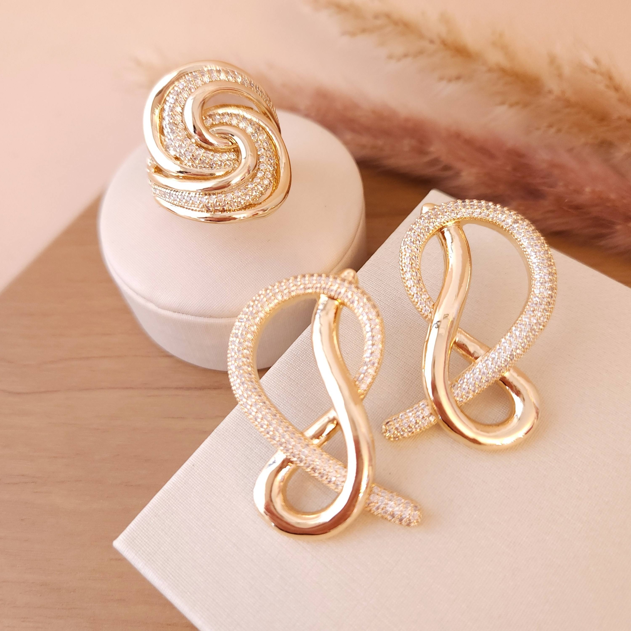 Anel ondas cravejadas luxo - Imagem 3