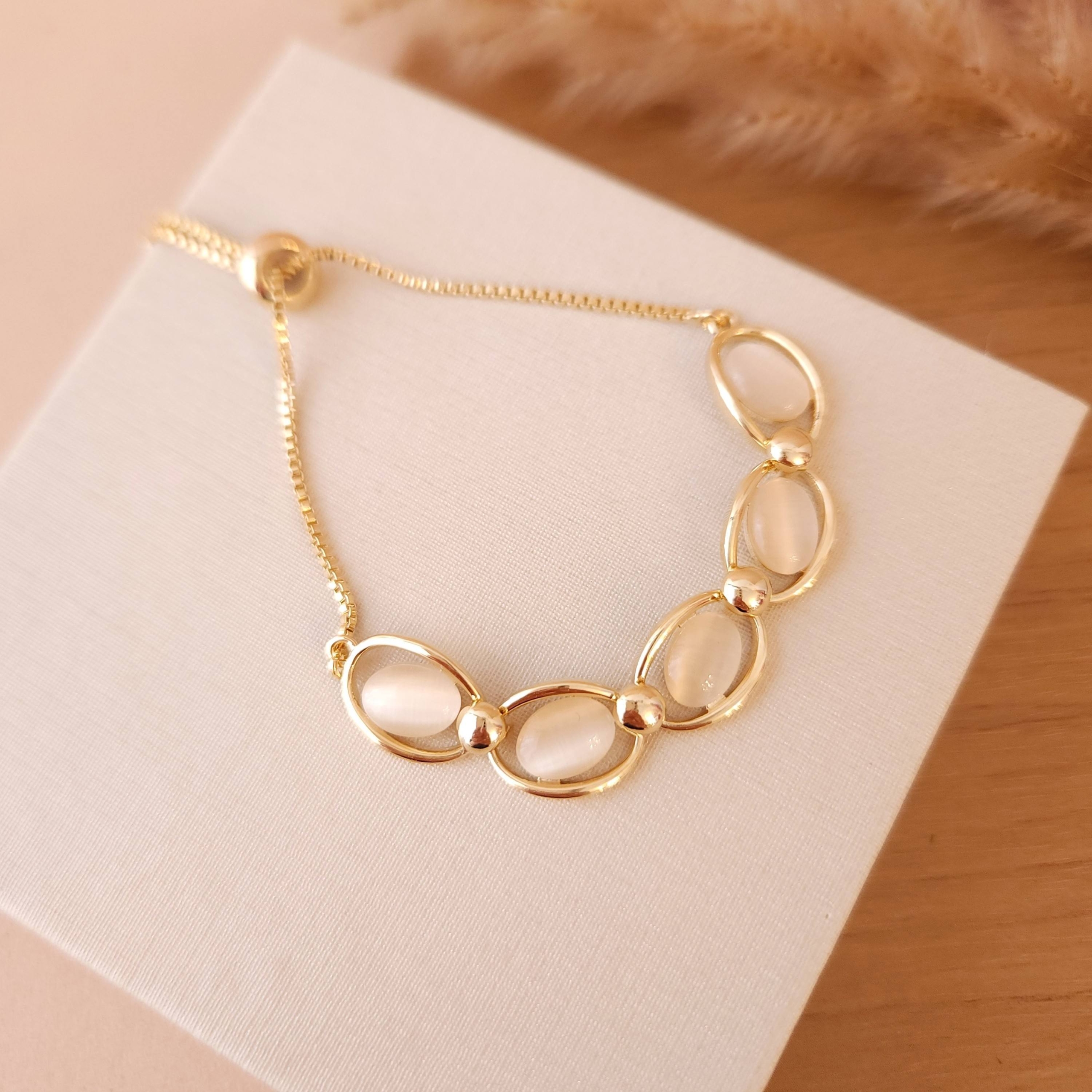 Pulseira Gravatinha Ajustável Elos com pedras Centrais - Banhado a Ouro 18k