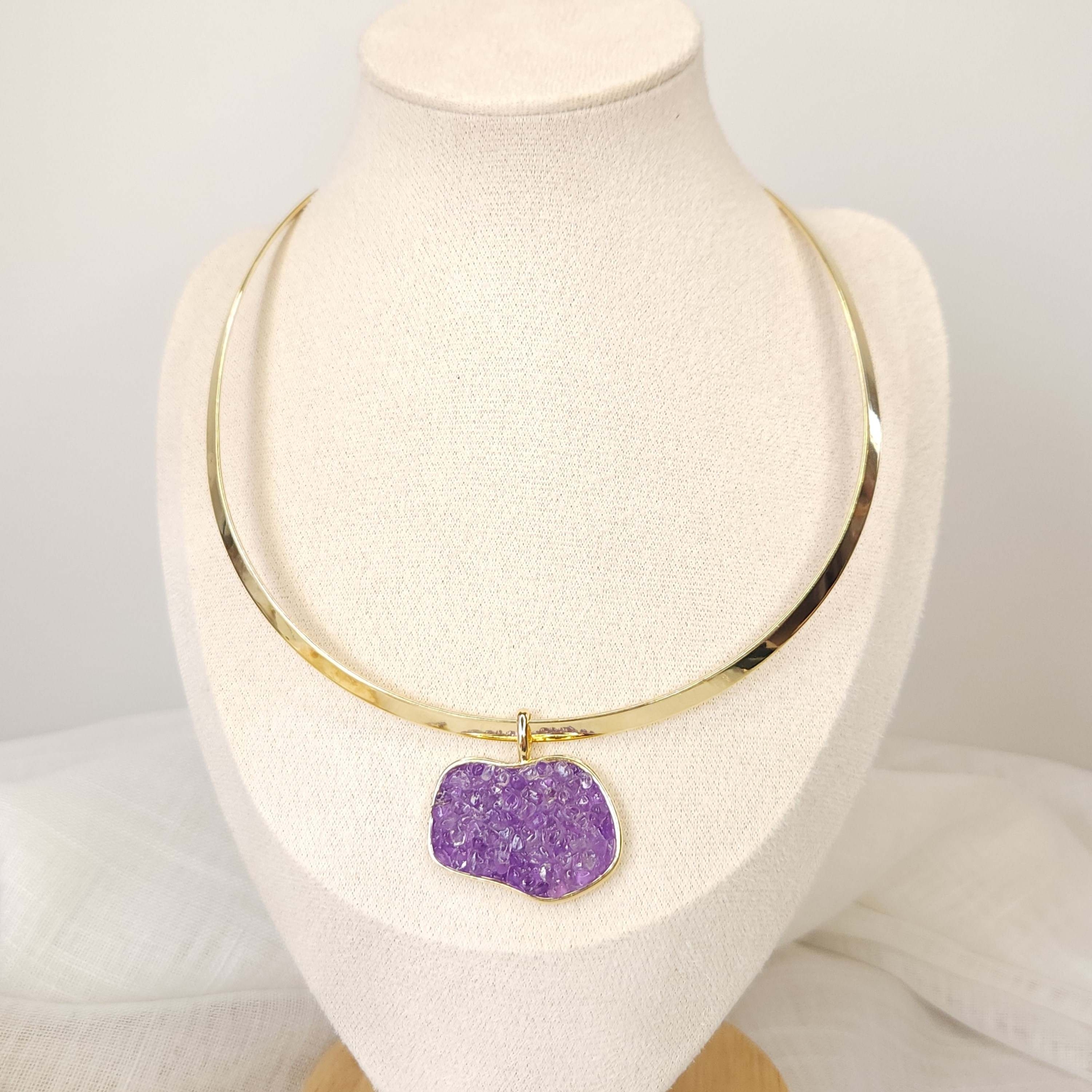 Conjunto Choker com Pingente e Brincos Formato Ondulado - Fragmentos/Ametista - Imagem 4