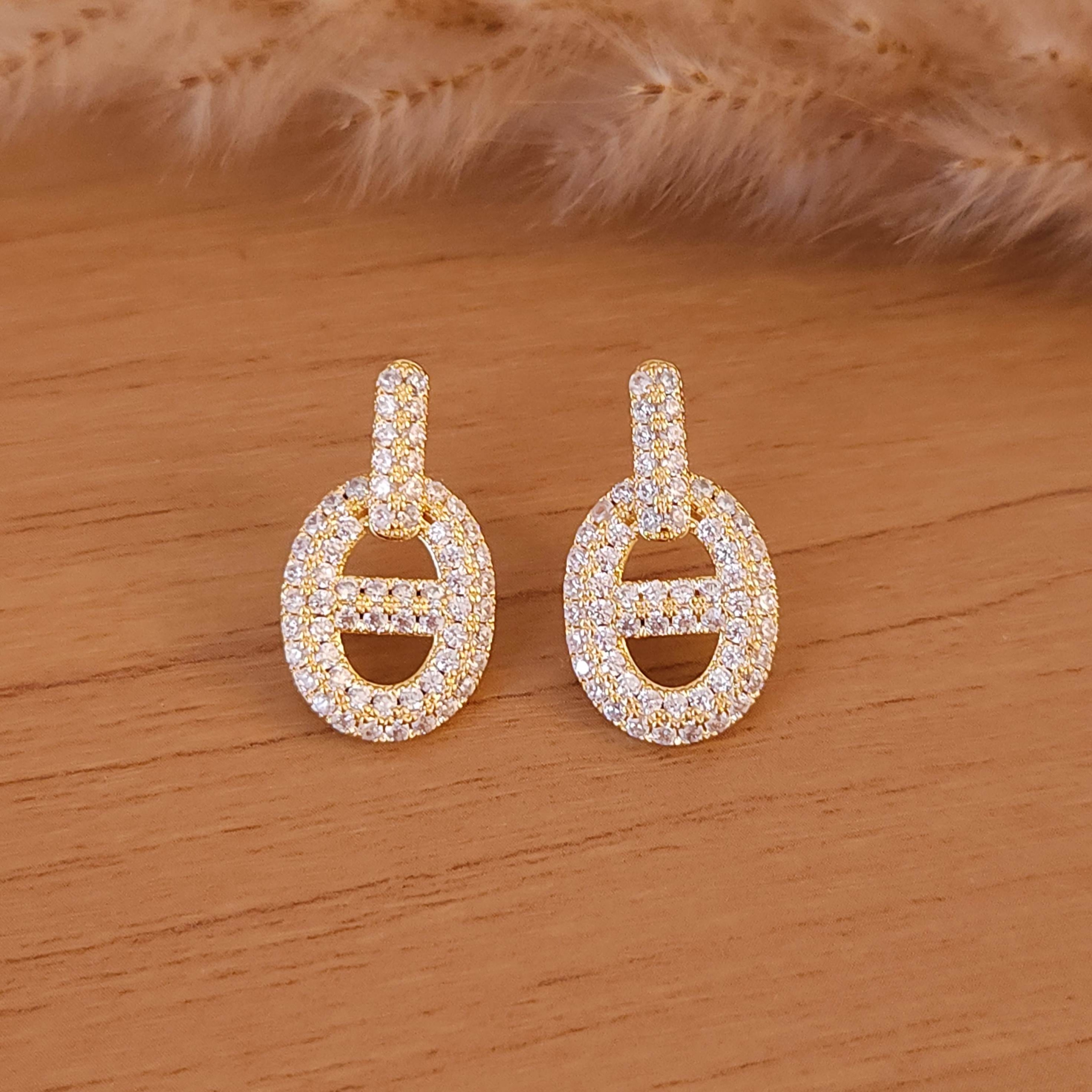 Brinco Inspiração Luxo Cravejado com Zircônias - Banhado a Ouro 18k