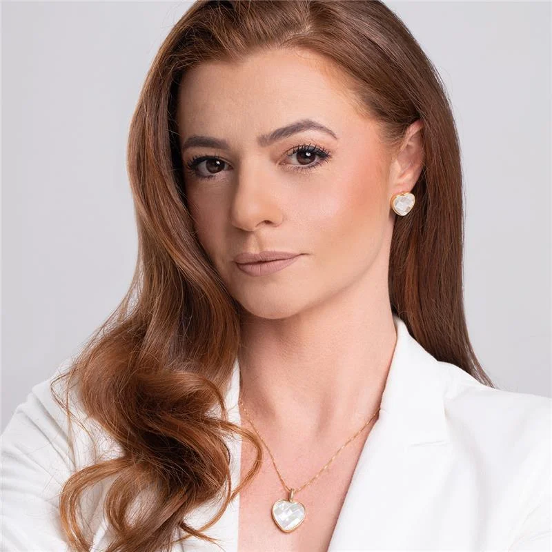 Brinco Coração Pedra Natural Mosaico Madrepérola - Banhado a Ouro 18k - Imagem 4