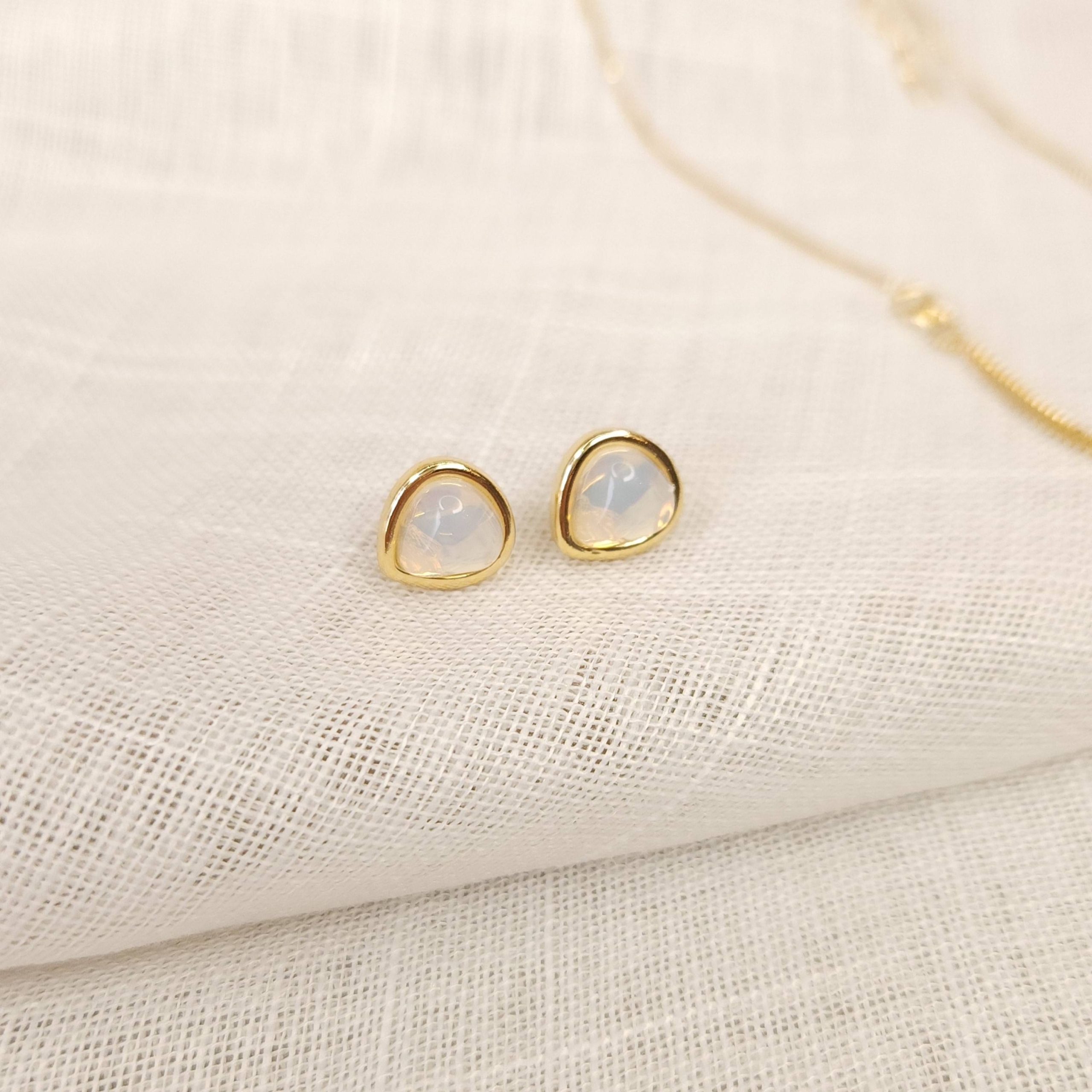 Conjunto de Brinco Colar Duplo Coração Cravejado e Gota Pedra Natural Opalina - Banhado a Ouro 18k - Imagem 2